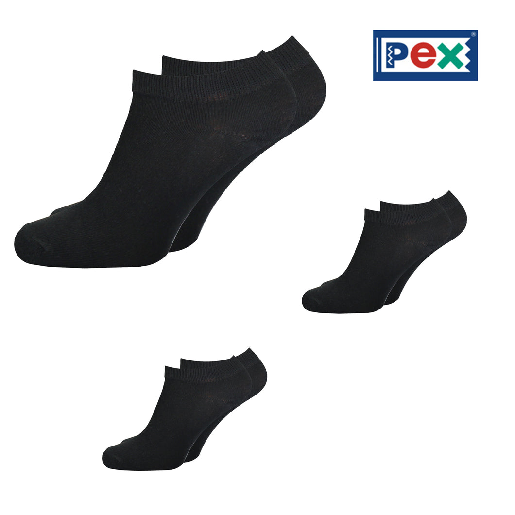 Pex 3 Pair Pack of Black Sports Liner Trainer Socks