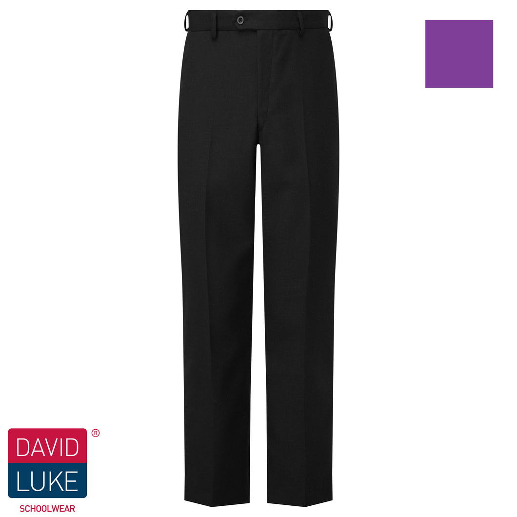 Sturdy Fit Flat Front Trousers in Black by David Luke