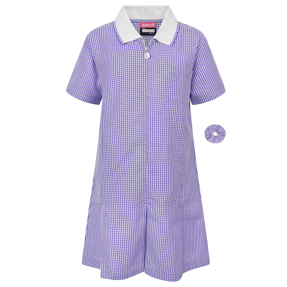 Purple Gingham Check Summer Dress by Zeco