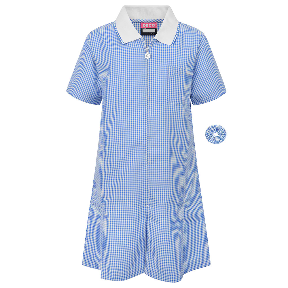 Sky Blue Gingham Check Summer Dress by Zeco