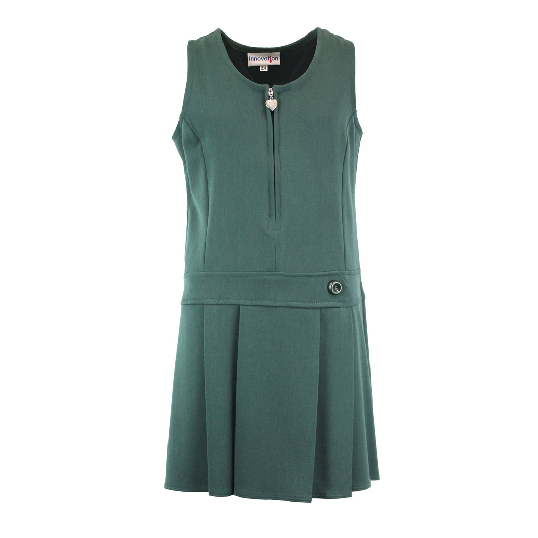 Bottle Green Zip Pinafore with Heart Detail