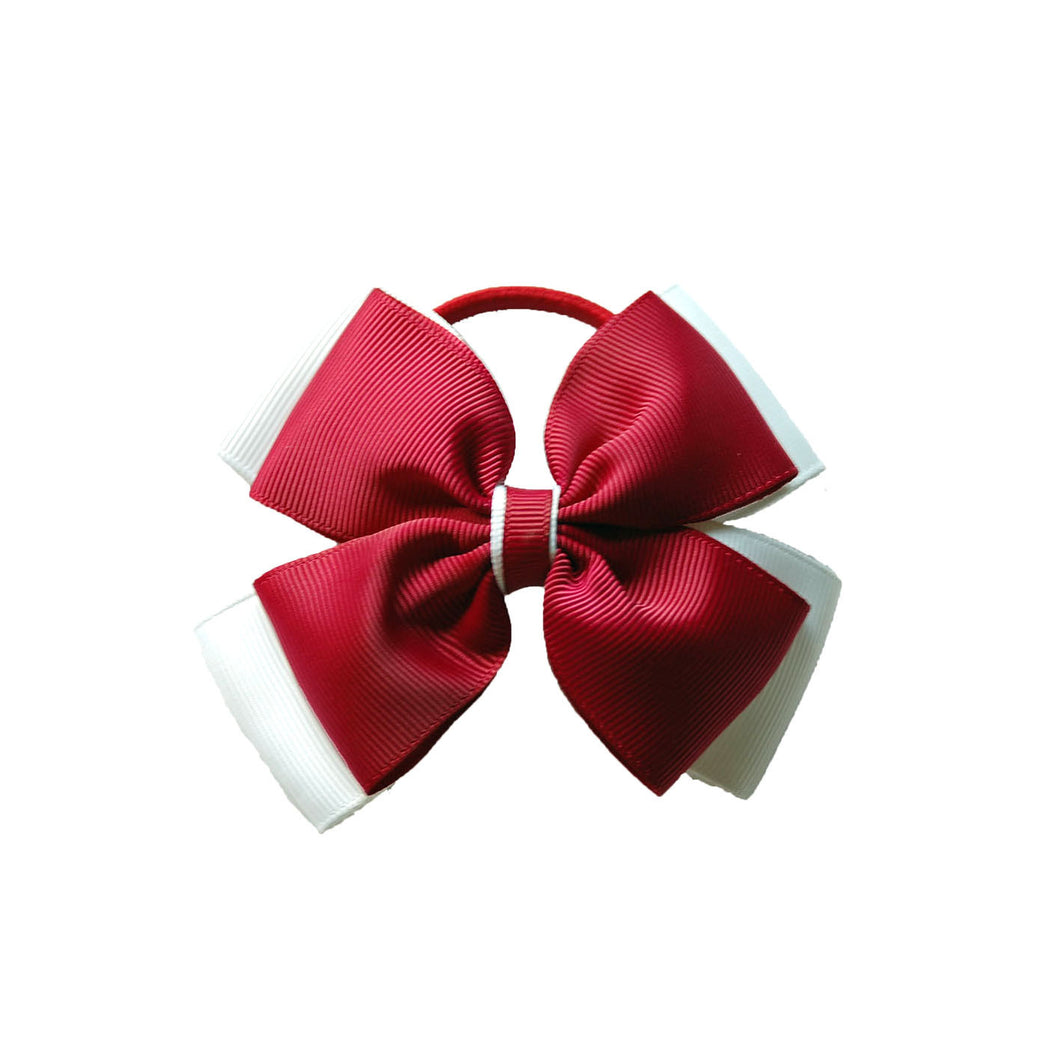 Opal Bow Hair Bobble Maroon / White